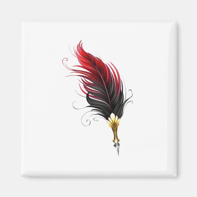 Imán Pluma de plumas rojas con nido de oro (Frente)