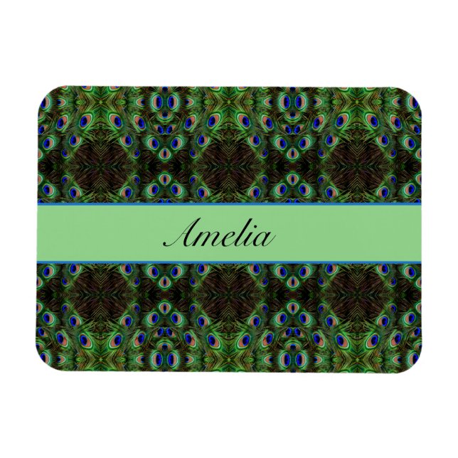 Imán Plumage real - Patrón de plumas de pavo real de lu (Horizontal)