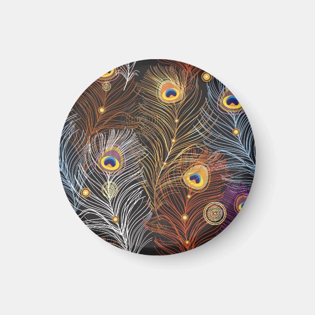 Imán Plumas de pavo real dorado: patrón oscuro. (Frente)