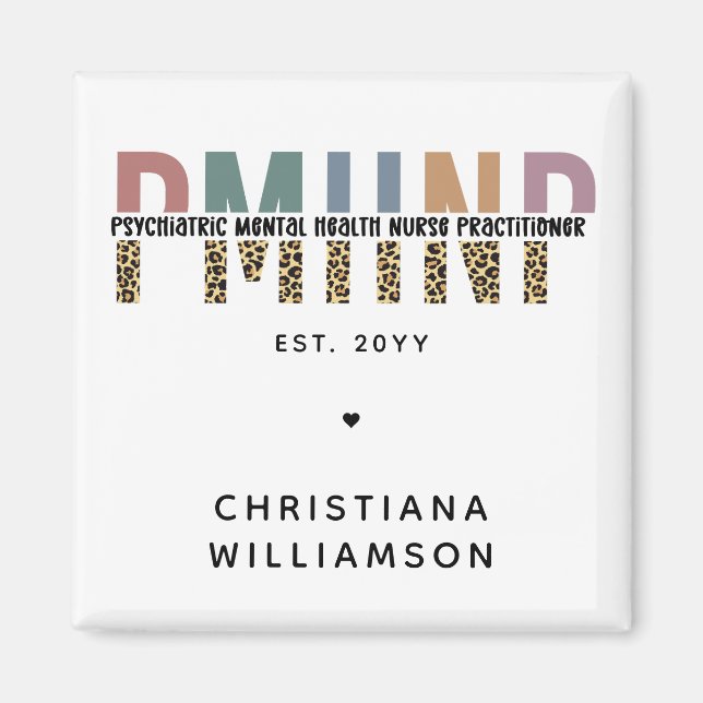 Imán PMHNP Leopard Print Psiquiátrica Mental Health NP (Frente)
