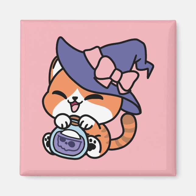 Imán Poción de Bruja Atigrada – Diseño de Gato de Hallo (Frente)