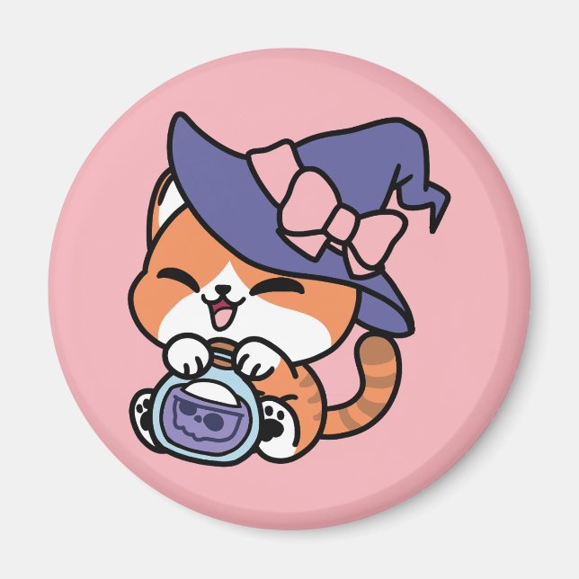 Imán Poción de Bruja Atigrada – Diseño de Gato de Hallo (Frente)