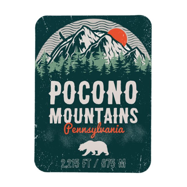 Imán Poconos Pennsylvania PA Mountain Gift Retro (Vertical)