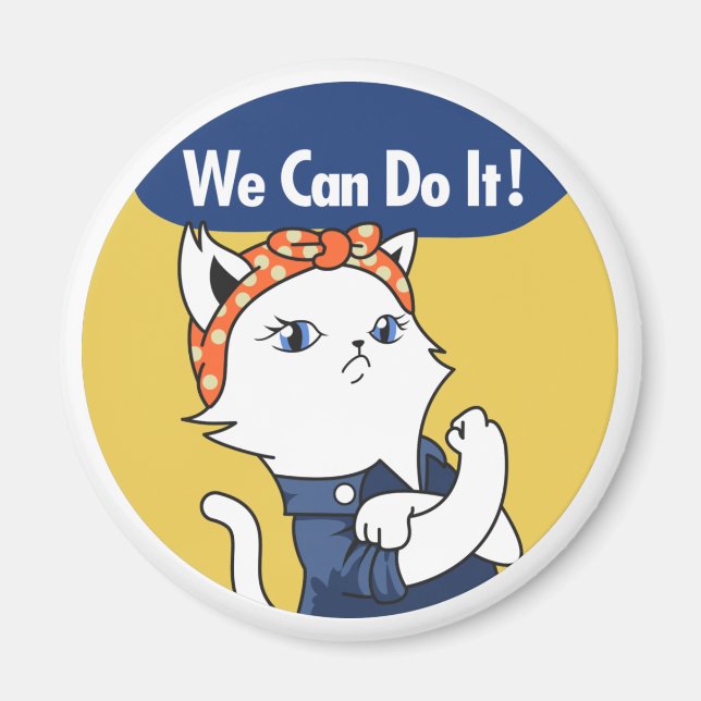 Imán ¡Podemos Hacerlo! El gato blanco Rosie the Riveter (Frente)