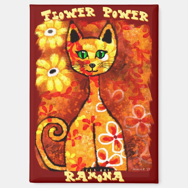 Imán Poder Floral Retro Caprichoso Personalizado (Anverso)