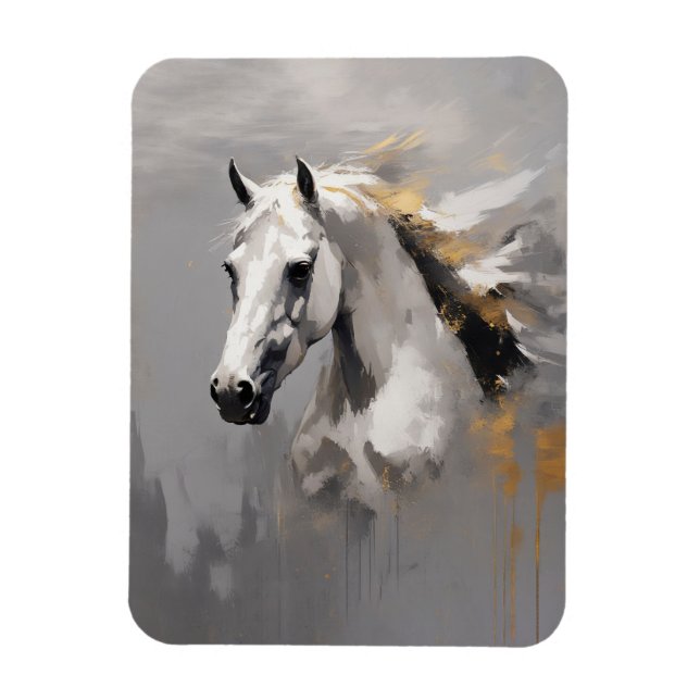 Imán Poderoso retrato de caballo blanco con efecto óleo (Vertical)