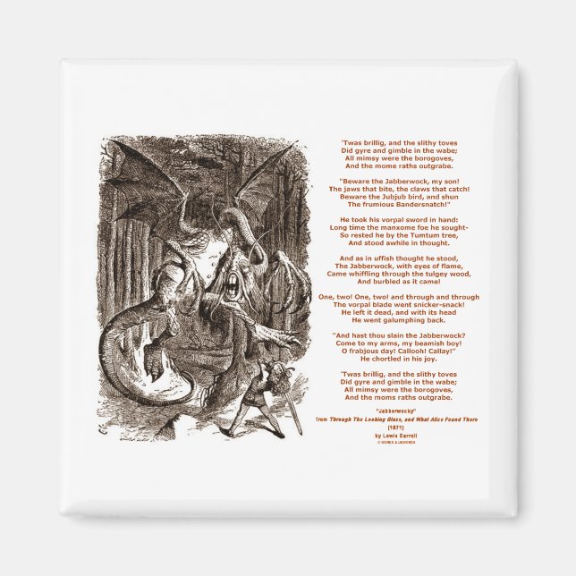 Imán Poema de Jabberwocky por Lewis Carroll (Frente)