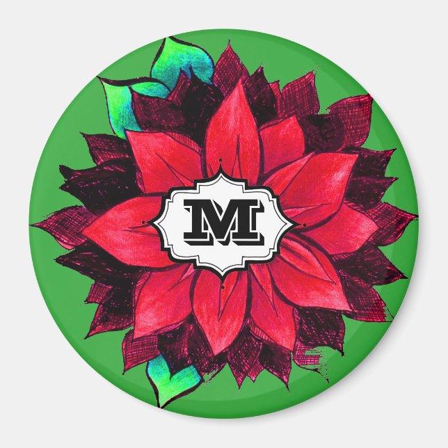 Imán POINSETTIA CLÁSICO en ROJO (Frente)