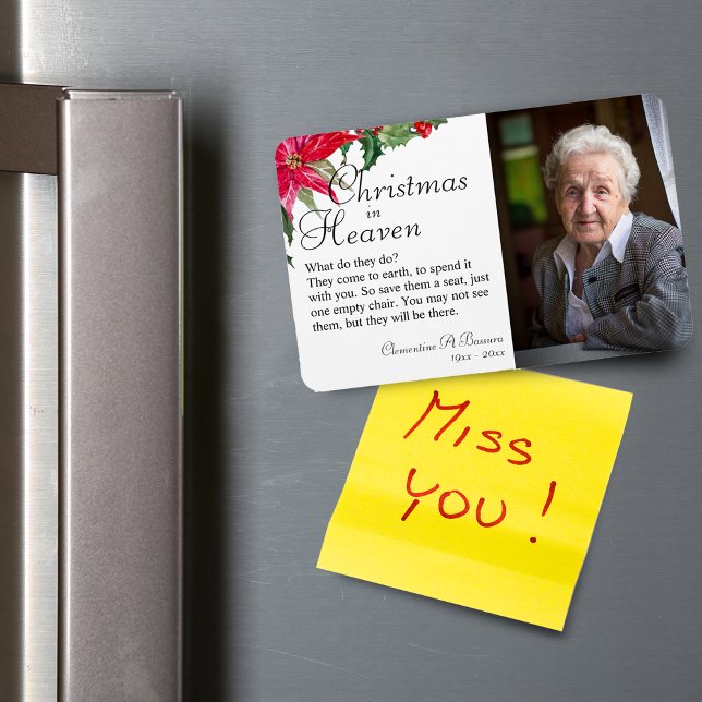 Imán Poinsettia Navidad En El Cielo Foto Magn Memorial (Poinsettia Christmas In Heaven Memorial Photo Magnet)