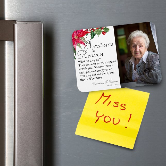 Imán Poinsettia Navidad En El Cielo Foto Memorial (Poinsettia Christmas In Heaven Memorial Photo Magnet)