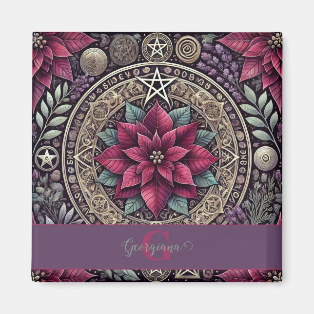Imán Poinsettia personalizada Pentagram Mandala (Frente)