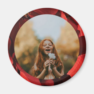 Imán Poinsettia Petals Frame Photo Round Magnet