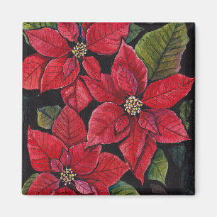 Imán Poinsettia vibrante en acuarela