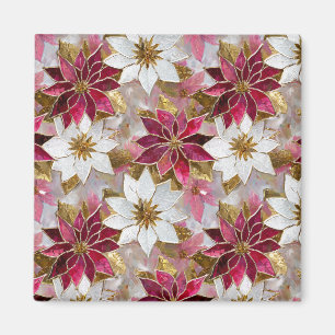 Imán Poinsettias de Navidades rosados de oro blanco