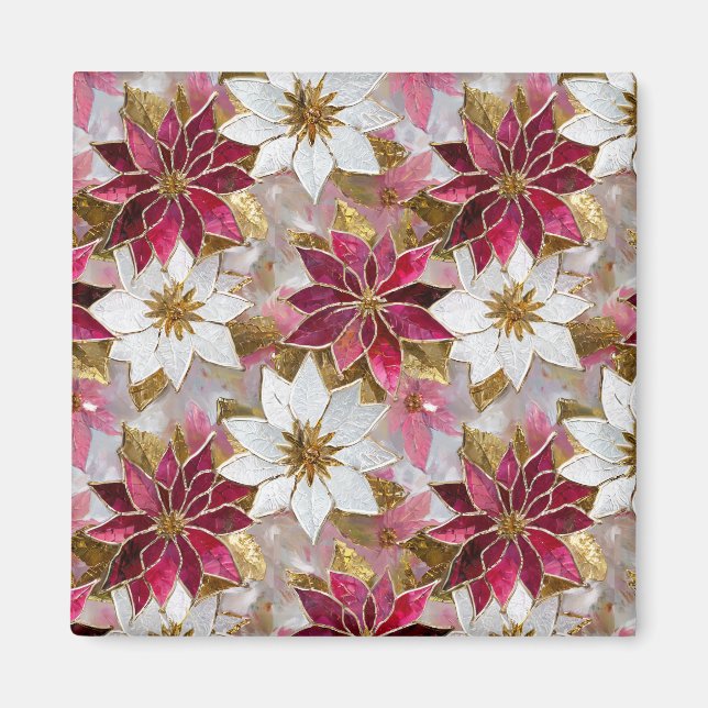 Imán Poinsettias de Navidades rosados de oro blanco (Frente)