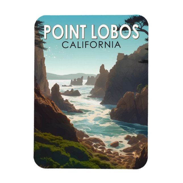 Imán Point Lobos California Travel Art Vintage (Vertical)
