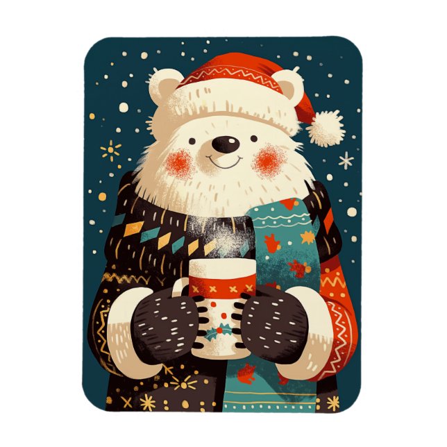 Imán Polar Bear with Hot Chocolate Mug (Vertical)