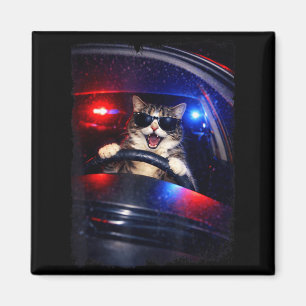 Imán policía divertida gato loco conduciendo coche meme