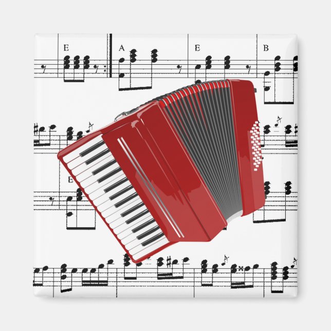 Imán Polka, acordeón y partitura, (Frente)