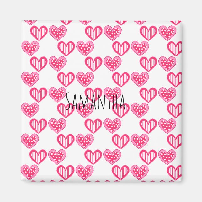 Imán Polka Dot And Stripes Hearts (Frente)