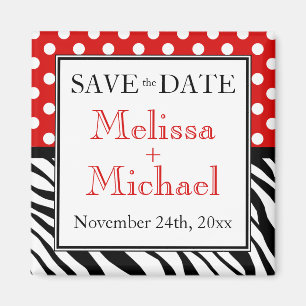 Imán Polka Dot Red Zebra Print Save the Date Magnet