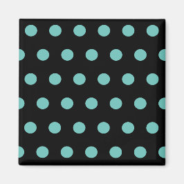Imán Polka Dot Square Magnet (Negro y Aqua)
