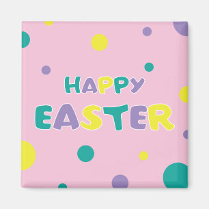 Imán Polka Dots Pastel Pink Happy Easter