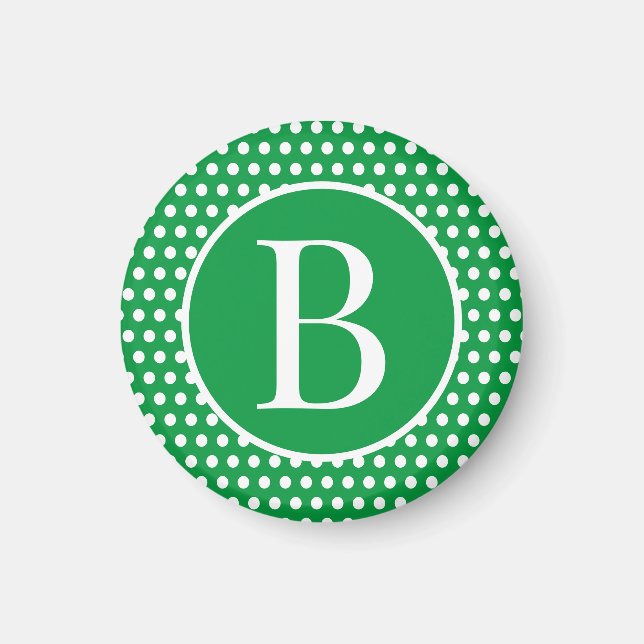 Imán Polka verde retro moderno Dots carta inicial (Frente)