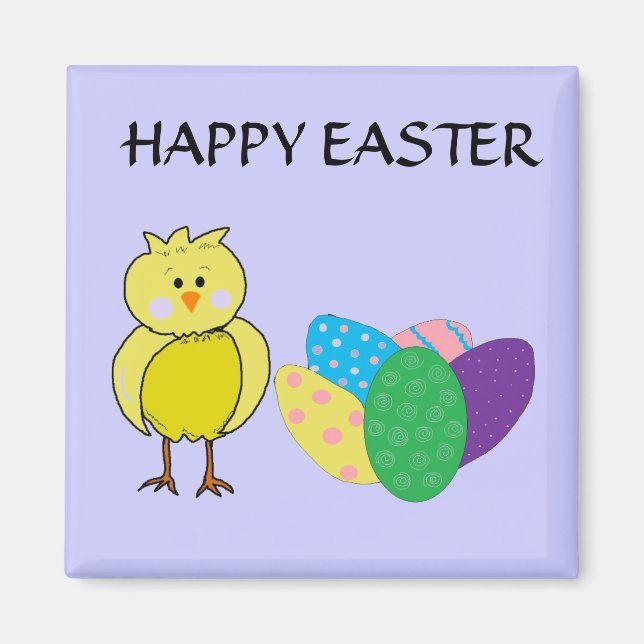 Imán Pollito Feliz de Pascua y Huevos (Frente)