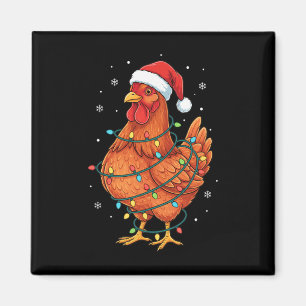 Imán Pollo de Navidad con sombrero de Santa envuelto en