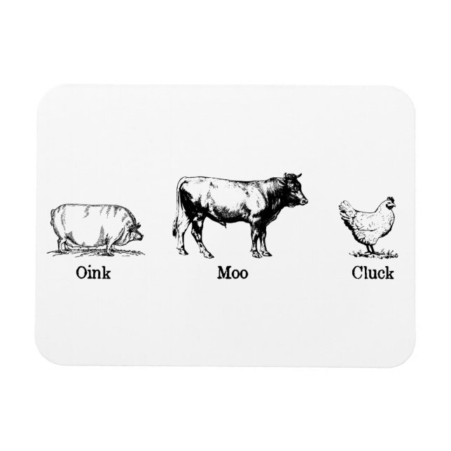 Imán Pollo de vaca lechera retro Oink Moo Cluck (Horizontal)