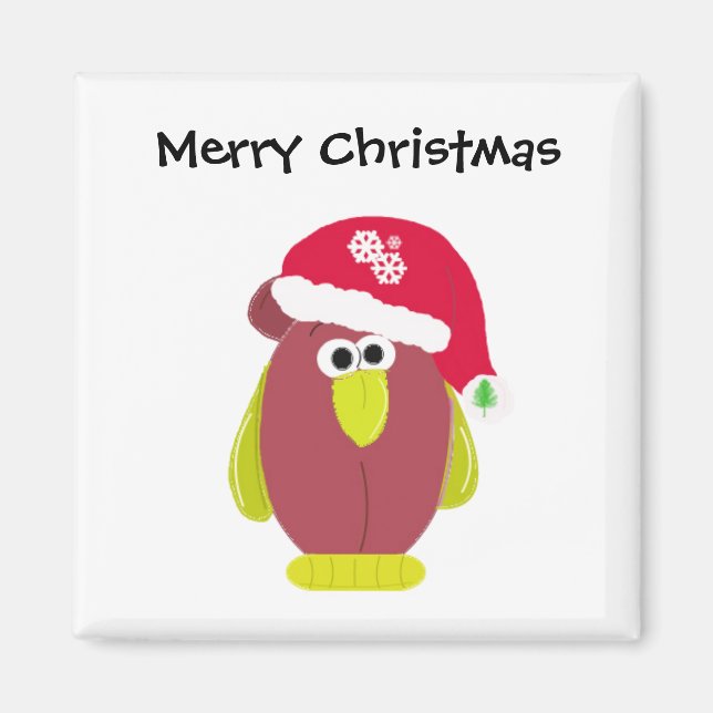 Imán Pollo divertido de Navidad con sombrero de Santa (Frente)