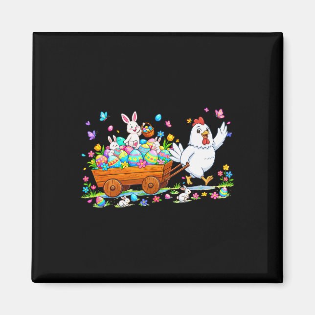 Imán Pollo llevando huevos de chocolate de Pascua conej (Frente)