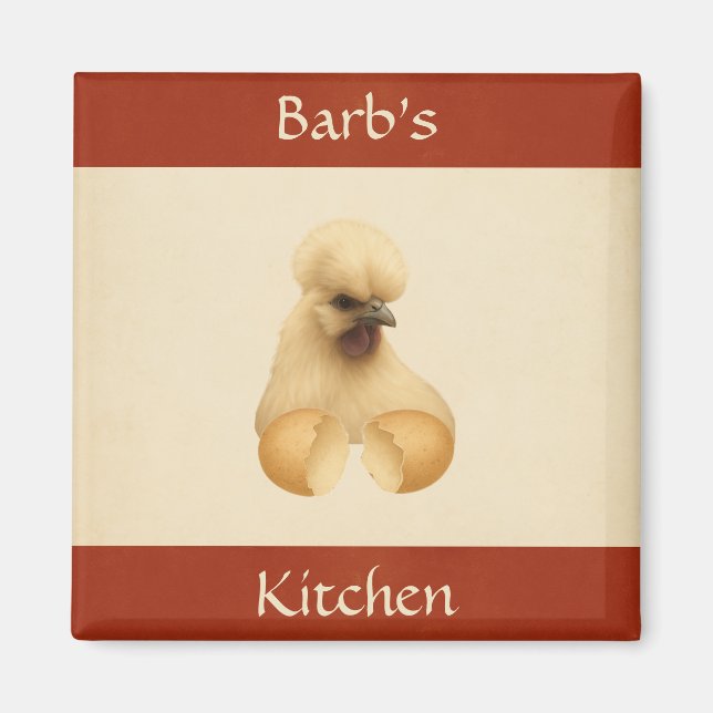 Imán Pollo Silkie Hen Cute Refrigerador Clásico Magnet (Frente)