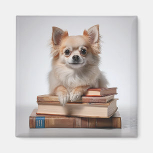 Imán Pomchi sobre una pila de libros