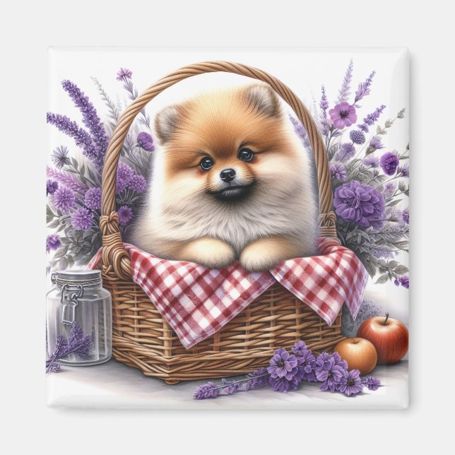 Imán Pomerania Cachorro de cachorro acuático de flores  (Frente)