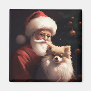 Imán Pomerania Con Santa Claus Festivo Navidad