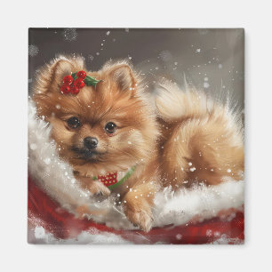 Imán Pomerania Fiesta Navideña Canina