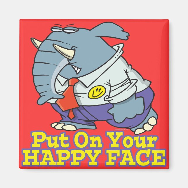 Imán pon una fachada de cara feliz elefante (Frente)