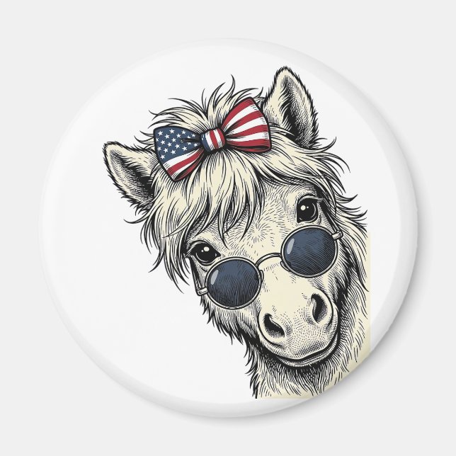 Imán Poni Patriótico Con Gafas De Sol Diseño Vector Vin (Frente)