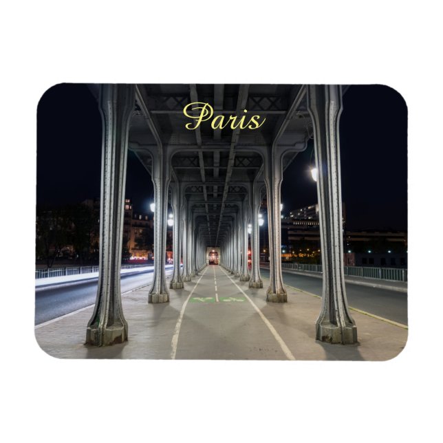 Imán Pont de Bir-Hakeim por la noche - París, Francia (Horizontal)