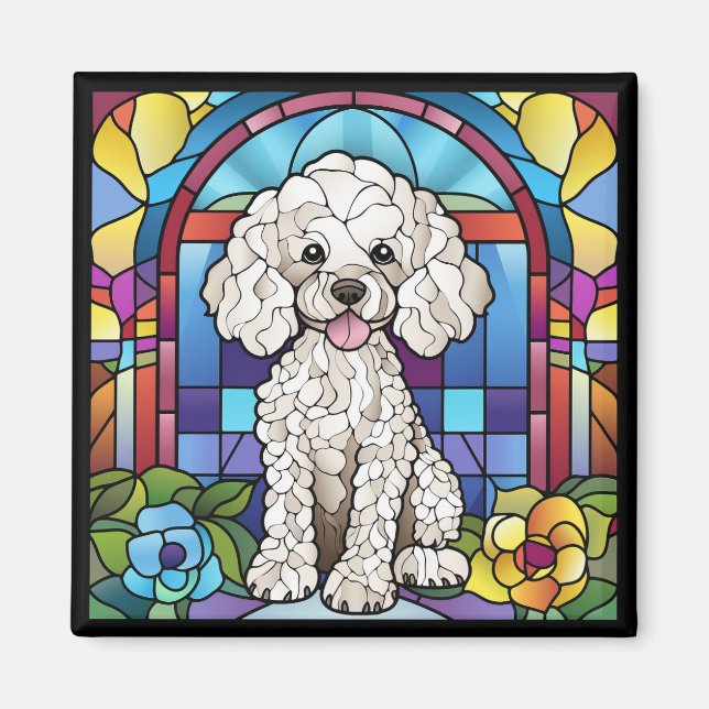Imán Poodle de estilo de vidrio manchado (Frente)