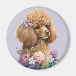 Imán Poodle Dog Floral Purple Girly Cuidada Acuarela