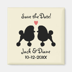 Imán Poodles Toy Negros Elegantes Boda Salvar la Fecha