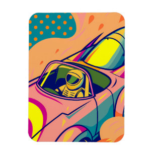 Imán Pop Art Astronaut Driving Rocket Car
