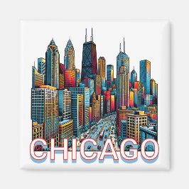 Imán Pop art Comic Book Art Chicago Illinois Skyline