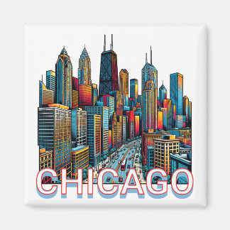 Imán Pop art Comic Book Art Chicago Illinois Skyline