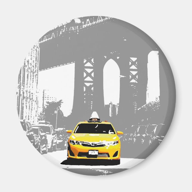 Imán Pop Art Ny Yellow Taxi Nyc Brooklyn Bridge (Frente)