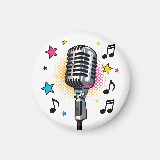 Imán Pop microphone with colorful stars and music notes (Frente)