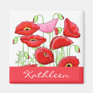 Imán Poppies rojos Art Custom Name Personalizado